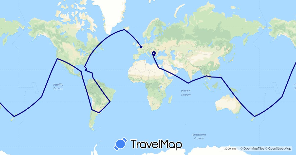 TravelMap itinerary: driving in Argentina, Brazil, Bahamas, Chile, Costa Rica, Cuba, Dominican Republic, Egypt, France, Greece, Iceland, Sri Lanka, Maldives, Mexico, Netherlands, New Zealand, Peru, Philippines, Thailand, United States, Vietnam (Africa, Asia, Europe, North America, Oceania, South America)